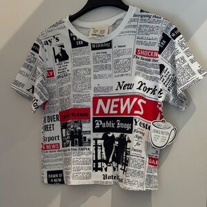 french pastry Black and White Newspaper Graphic Tee NWT cropped